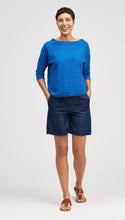 Load image into Gallery viewer, Cut Loose Navy Stripe Mock Boatneck Tee