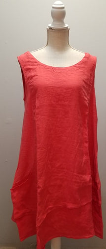 Cut Loose Linen Combo Asym Tunic Dress (L, Harbor Red)- On Sale!