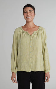 Cut Loose Crinkle Check Collarless Blouse