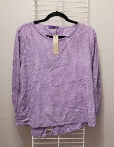 Cut Loose Crinkle Check 3/4 Split Back Top (S, Violine)- On Sale!