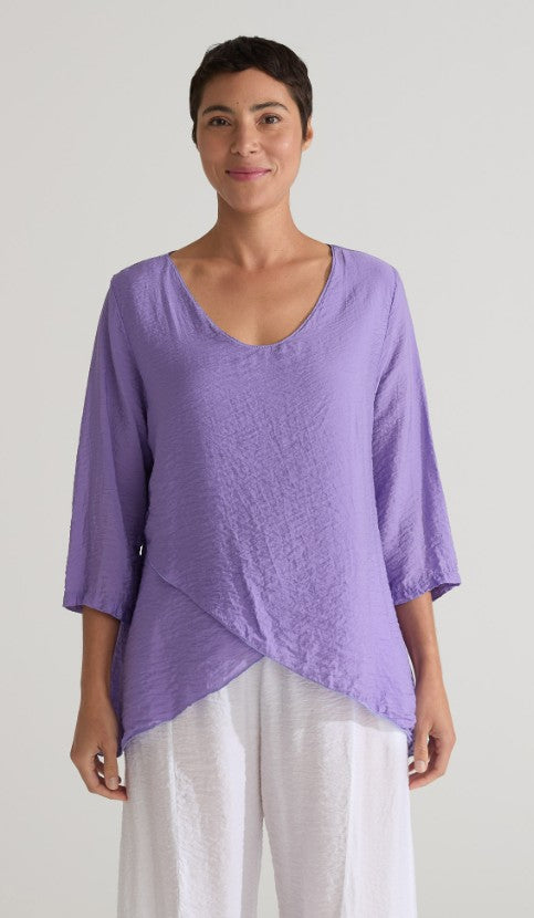 Cut Loose Rayon Parachute Double Layer V-Neck Top