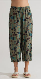 Cut Loose Check Sea Glass Cropped Pant w Darts