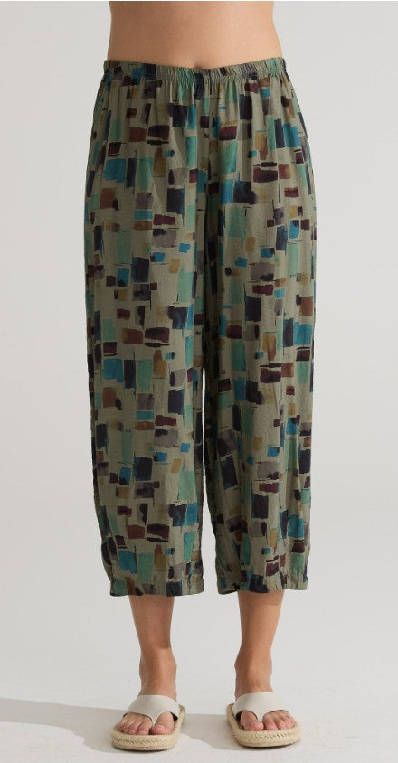 Cut Loose Check Sea Glass Cropped Pant w Darts