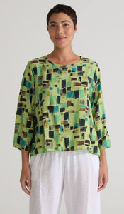 Cut Loose Check Sea Glass 3/4 Sleeve Split Back