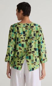 Cut Loose Check Sea Glass 3/4 Sleeve Split Back