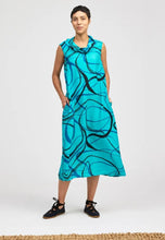 Load image into Gallery viewer, Cut Loose Black/Blue Swirl Cowl Neck Maxi Dress