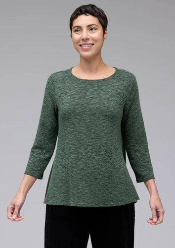 Cut Loose Crimped Fabric 3/4 Sleeve Aline Boatneck Top