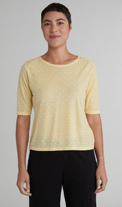 Cut Loose Mesh Dot Elbow Sleeve Fitted Crew Top
