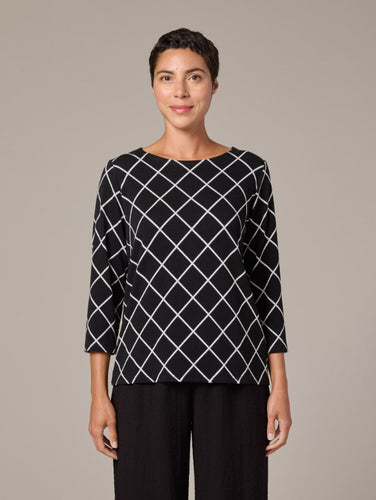 Cut Loose Diamond 3/4 Sleeve Boatneck Top