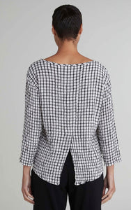 Cut Loose Black and White Plaid 3/4 Split Back Top
