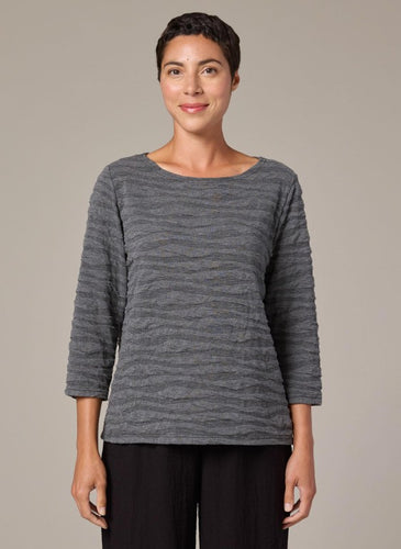 Cut Loose Texture Char Knit 3/4 Sleeve Boatneck Top