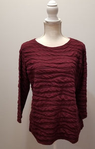Cut Loose Texture Char Knit 3/4 Sleeve Boatneck Top (S, Cardinal)- On Sale!