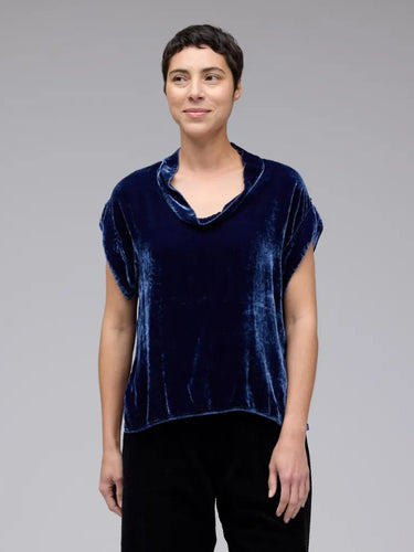 Cut Loose Velvet Short Sleeve Cowl Top