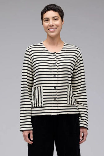 Cut Loose Black Stripe Fleece Long Sleeve Cropped Jacket