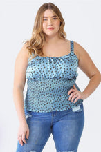 Load image into Gallery viewer, Blue Flower Satin Strappy Smocked Top (1X-3X)- On Sale!
