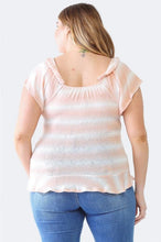 Load image into Gallery viewer, Striped Peach Ruffle Ruched Short Sleeve Top