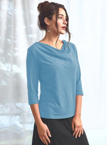 Blue Canoe Graceful Neck Top (L, Lagoon)- On Sale!