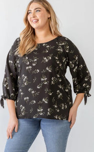Papermoon Floral Tie Midi Sleeve Back Zipper Relax Top