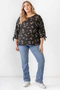 Papermoon Floral Tie Midi Sleeve Back Zipper Relax Top