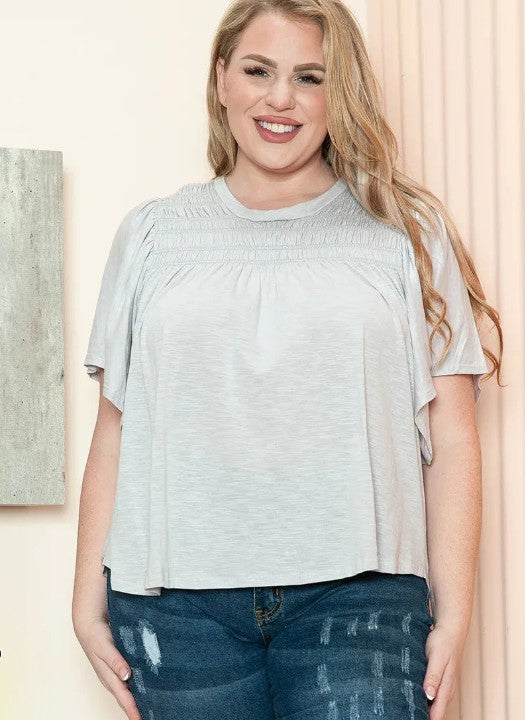 Cotton Smocked Yoke Flutter Sleeve Top