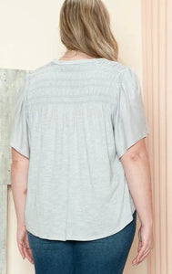 Cotton Smocked Yoke Flutter Sleeve Top