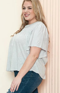 Cotton Smocked Yoke Flutter Sleeve Top