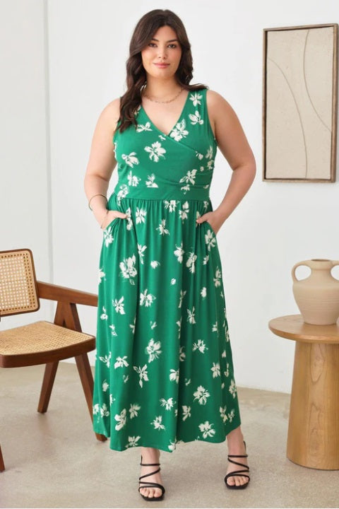 knee length dresses for ladies Animal Print Maxi Dress W/ Belt – Rene' Tyler Plus Sizes 12 & Above main image 1