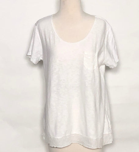 Cut Loose Light Weight Cotton Jersey Border Top (XS, White) - On Sale!