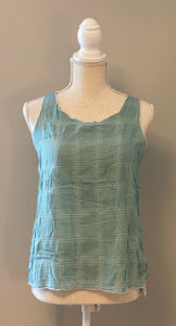Cut Loose Teal Check Shirting Layering Tank (XS, White/Teal) - On Sale!