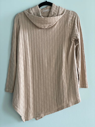 Cut Loose Checkerboard Long Sleeve Asymmetrical Cowl Top (XS, Tan) - On Sale!